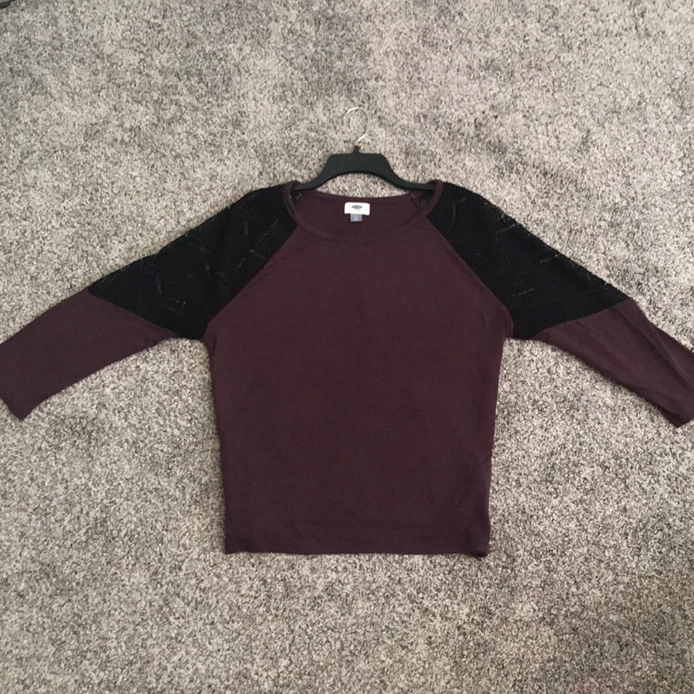 Old Navy Maroon Lace Shoulder Top